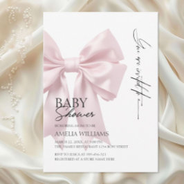 Elegante Roze Satijnen Strik Baby Shower Kaart