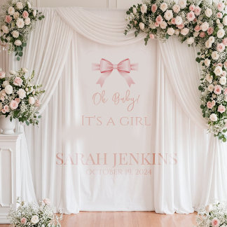 Elegante Roze Satijnen Strik Meisje Baby Shower Ac Wandkleed
