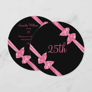 Elegante Roze Satijnen Strikken 25e Verjaardag Kaart