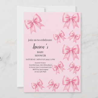 Elegante Roze Satijnen Strikken Baby Shower Kaart