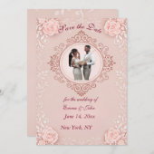 Elegante Roze Save the Date Kaart  (Voorkant / Achterkant)