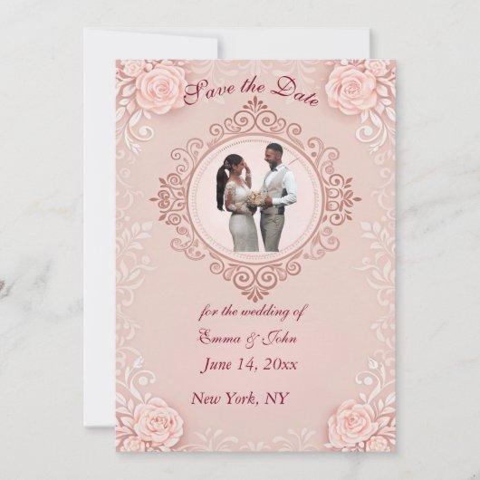Elegante Roze Save-the-Datekaart Save The Date (Voorkant)