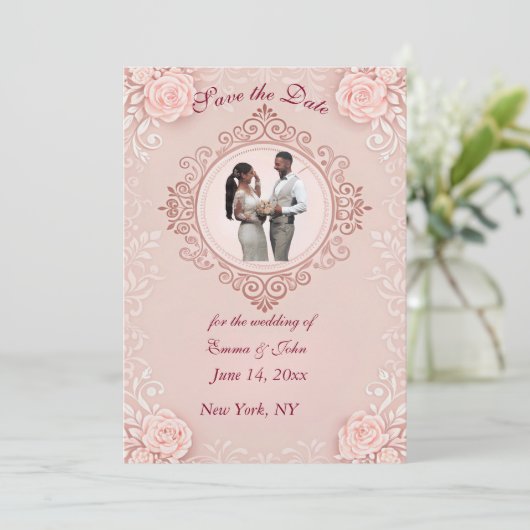 Elegante Roze Save-the-Datekaart Save The Date (Staand voorkant)