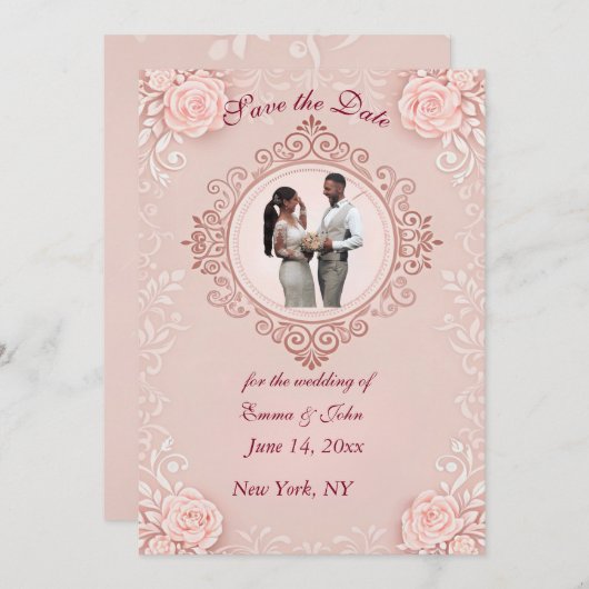 Elegante Roze Save-the-Datekaart Save The Date (Voorkant / Achterkant)