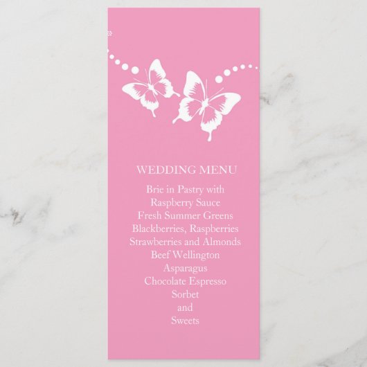Elegante roze schoonheid vlinder bruiloft menu (Voorkant)