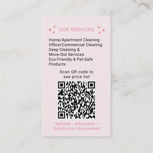 Elegante roze schoonmaakservice Maid QR-code Visitekaartje (Achterkant)