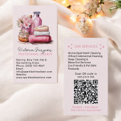 Elegante roze schoonmaakservice Maid QR-code Visitekaartje