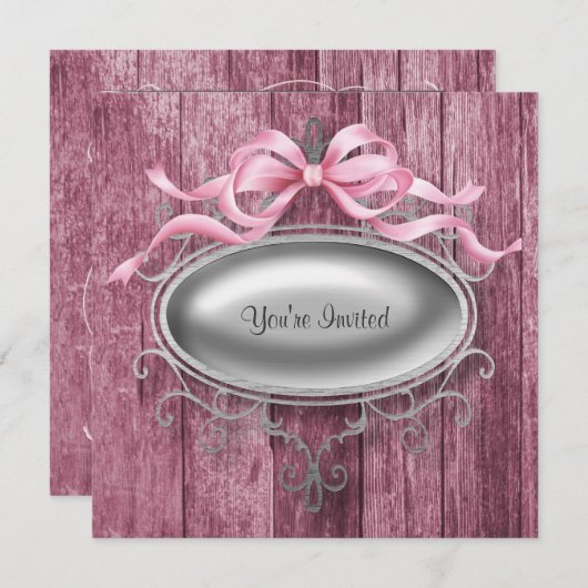 Elegante Roze Schuur Houten Feest Uitnodiging Temp (Voorkant / Achterkant)