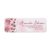 Elegante roze script botanische Waterverf Etiket (Voorkant)