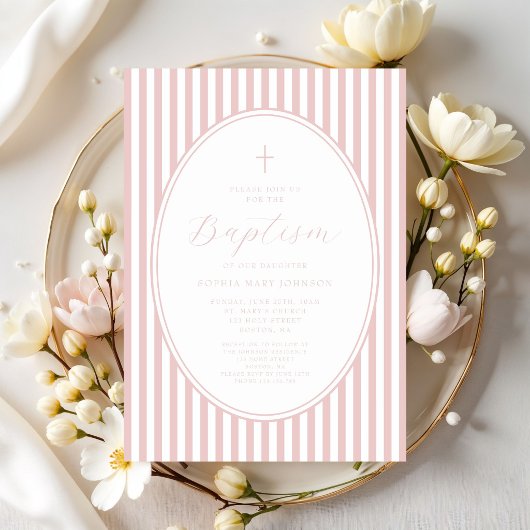 Elegante Roze Script Doopfeest Meisje Kaart