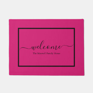 Elegante roze script familienaam welkom deurmat