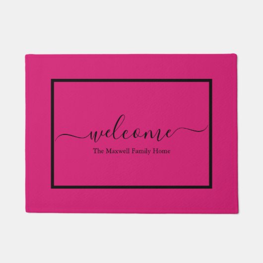 Elegante roze script familienaam welkom deurmat (Voorkant)