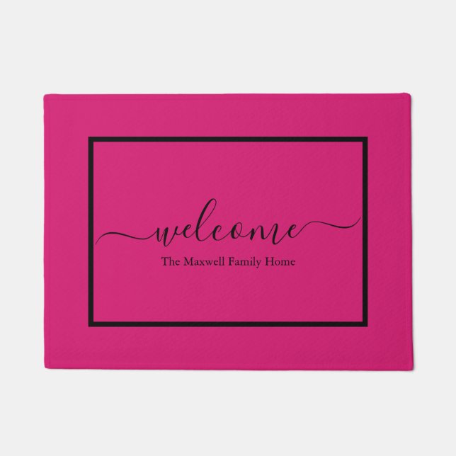 Elegante roze script familienaam welkom deurmat (Voorkant)