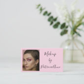 Elegante Roze Script Foto Make-up Bedrijf Visitekaartje (Staand voorkant)