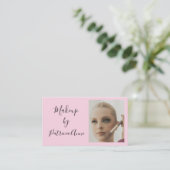 Elegante Roze Script Foto Make-up Visitekaartje (Staand voorkant)