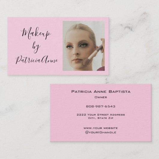 Elegante Roze Script Foto Make-up Visitekaartje (Voorkant / Achterkant)