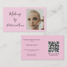 Elegante Roze Script Foto QR Code Make-up Visitekaartje