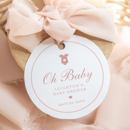 Elegante Roze Script Meisjes Oh Baby Shower Bedankjes Labels
