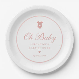 Elegante Roze Script Meisjes Oh Baby Shower  Papieren Bordje
