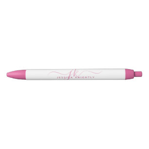 Elegante Roze Script Monogram Beginletters Naam Zwarte Inkt Pen