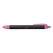 Elegante Roze Script Monogram Beginletters Naam Zwarte Inkt Pen (Bovenkant)
