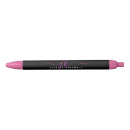 Elegante Roze Script Monogram Beginletters Naam Zwarte Inkt Pen
