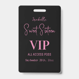 Elegante Roze Script Sweet Sixteen Uitnodiging VIP Badge