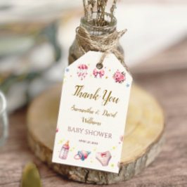 Elegante roze sierlijke Baby shower Bloemen Cadeaulabel