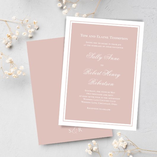 Elegante Roze Simple Script Trouw  Kaart