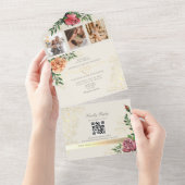 Elegante Roze Sinaasappel Bloemen Huwelijk All In One Uitnodiging (Afscheurbaar)