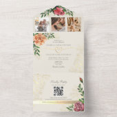 Elegante Roze Sinaasappel Bloemen Huwelijk All In One Uitnodiging (Binnen)