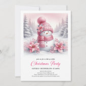 Elegante Roze Sneeuwman Kinderen Kerst Uitnodiging (Voorkant)