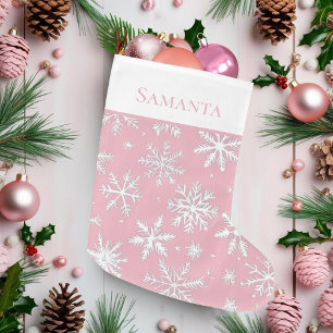 Elegante  roze sneeuwvlokken grote kerstsok