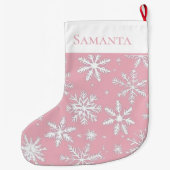 Elegante  roze sneeuwvlokken grote kerstsok (Achterkant)