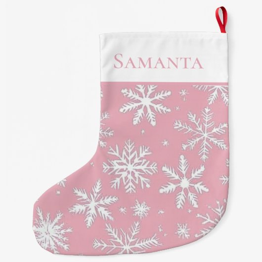 Elegante  roze sneeuwvlokken grote kerstsok (Achterkant)