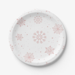 Elegante roze sneeuwvlokken Winter Wonderland Papieren Bordje