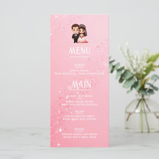 Elegante roze Sparkle bruiloft Menu (Staand voorkant)