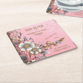 Elegante Roze Sparkle Wedding Achtergrond Kartonnen Onderzetters (Schuin)