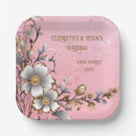 Elegante Roze Sparkle Wedding Achtergrond Papieren Bordje