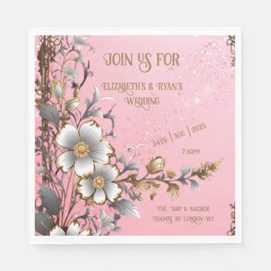 Elegante Roze Sparkle Wedding Achtergrond Servet (Voorkant)