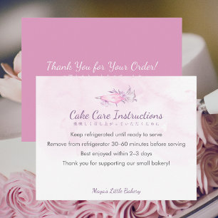 Elegante Roze Spuitzak Cake Verzorgingsinstructies Bedankkaart