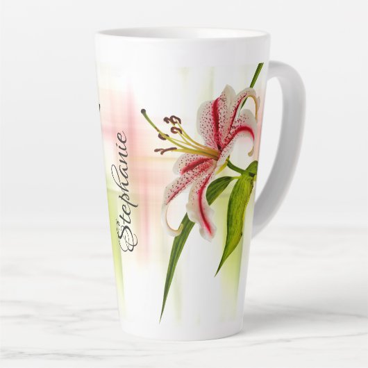 Elegante Roze Stargazer Lily Bloemenfotografie Latte Mok (Rechterhoek)