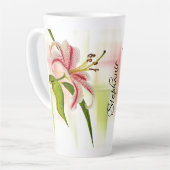 Elegante Roze Stargazer Lily Bloemenfotografie Latte Mok (Linkerhoek)