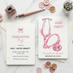 Elegante Roze Stethoscoop Verpleegster Dokter Afst Kaart