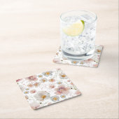 Elegante Roze Stof Blauw Bloem Bruidsdouche Kartonnen Onderzetters (Insitu)