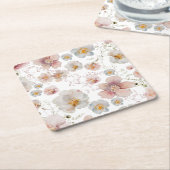 Elegante Roze Stof Blauw Bloem Bruidsdouche Kartonnen Onderzetters (Schuin)