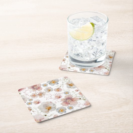Elegante Roze Stof Blauw Bloem Bruiloft Borrel Kartonnen Onderzetters (Insitu)