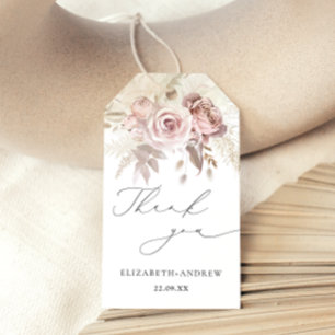 Elegante Roze Stof Roos Bloemige Dank je Cadeaulabel