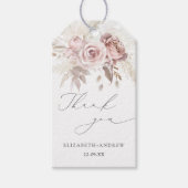 Elegante Roze Stof Roos Bloemige Dank je Cadeaulabel (Voorkant)