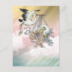 Elegante  Roze Stork Baby Meisje Douche Kaart